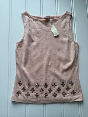 Ann Taylor Wool Cashmere Blend Sleeveless Sweater Appliqué Medium Pink NEW 1965